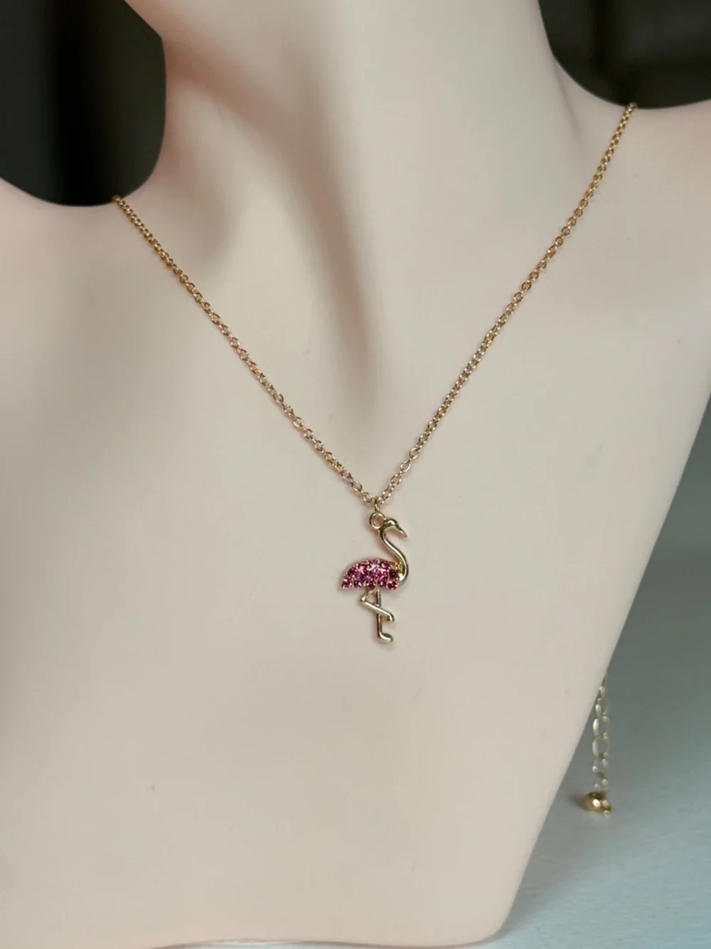 Gold Flamingo Pendant Necklace with Pink Crystal Accent